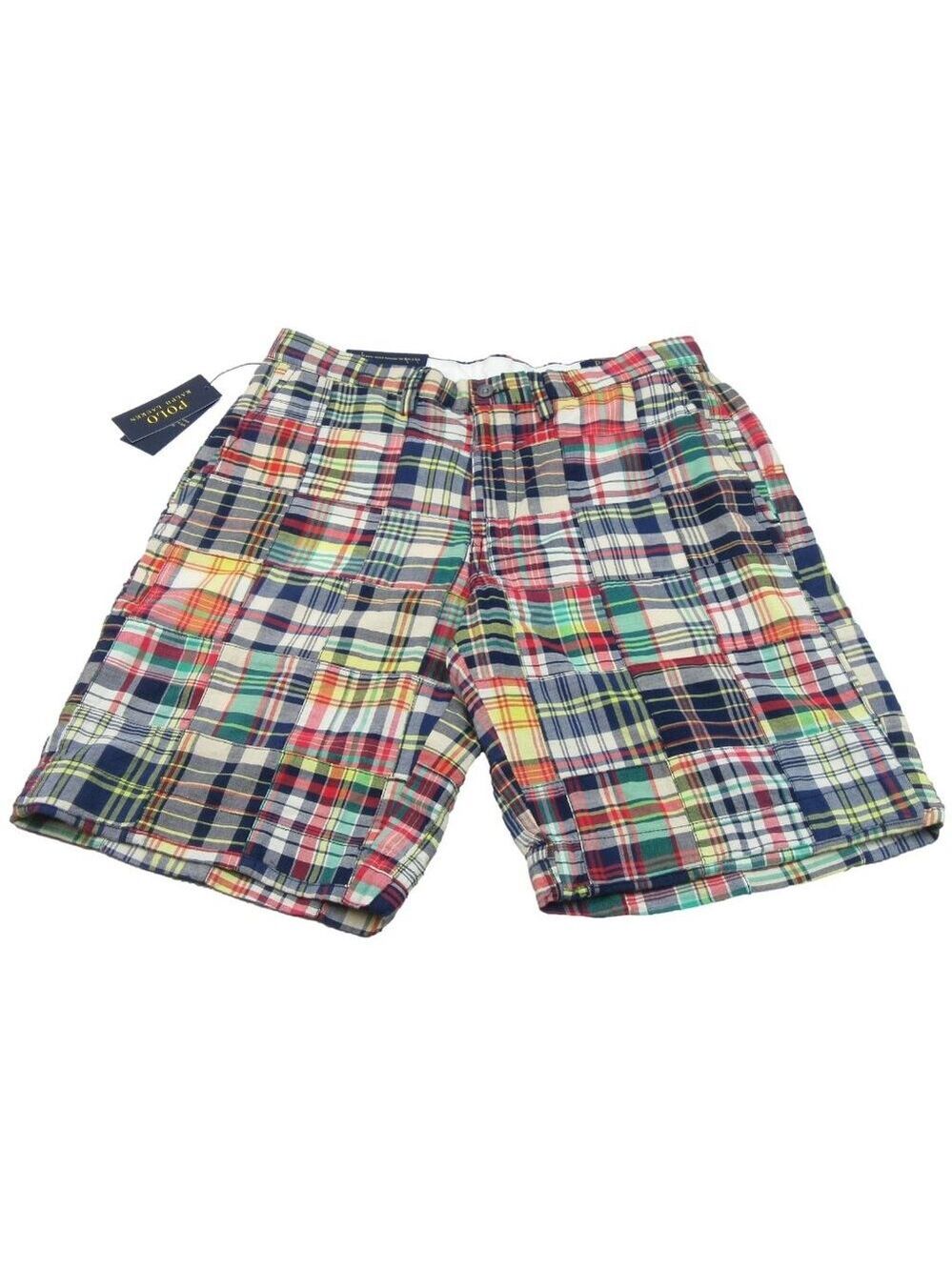 Polo Ralph Lauren Patchwork Madras Chino Shorts Classic Fit 9" Men's Size 30 NEW